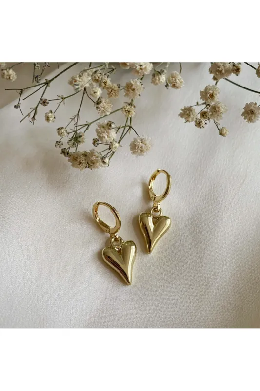 Wisteria London Dainty Gold Puffy Heart Huggie Hoop Earrings sold by Goddiva