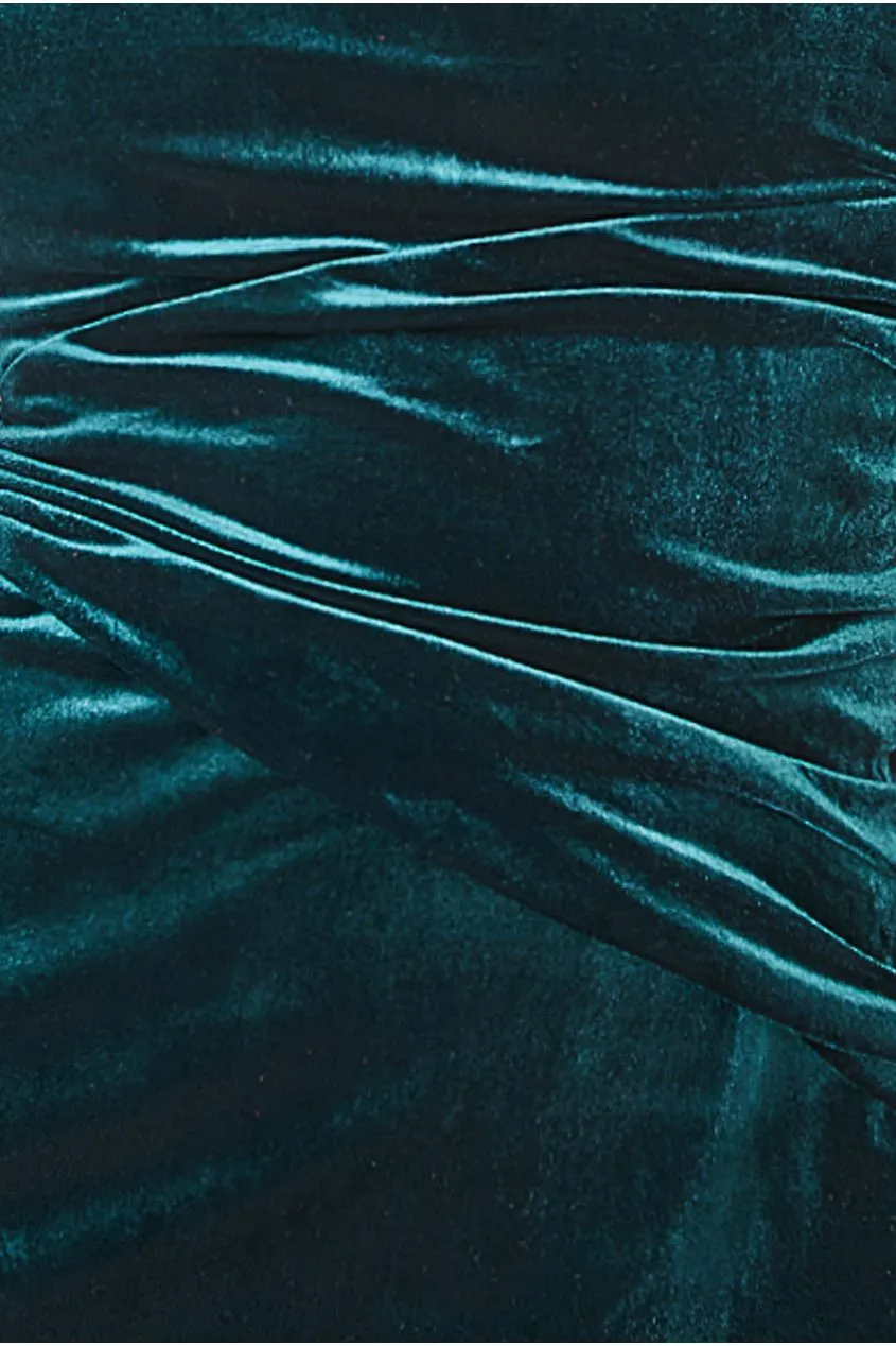 Goddiva Square Neck Gathered Waist Velvet Maxi - Emerald Green sold by Goddiva product image thumbnail 4