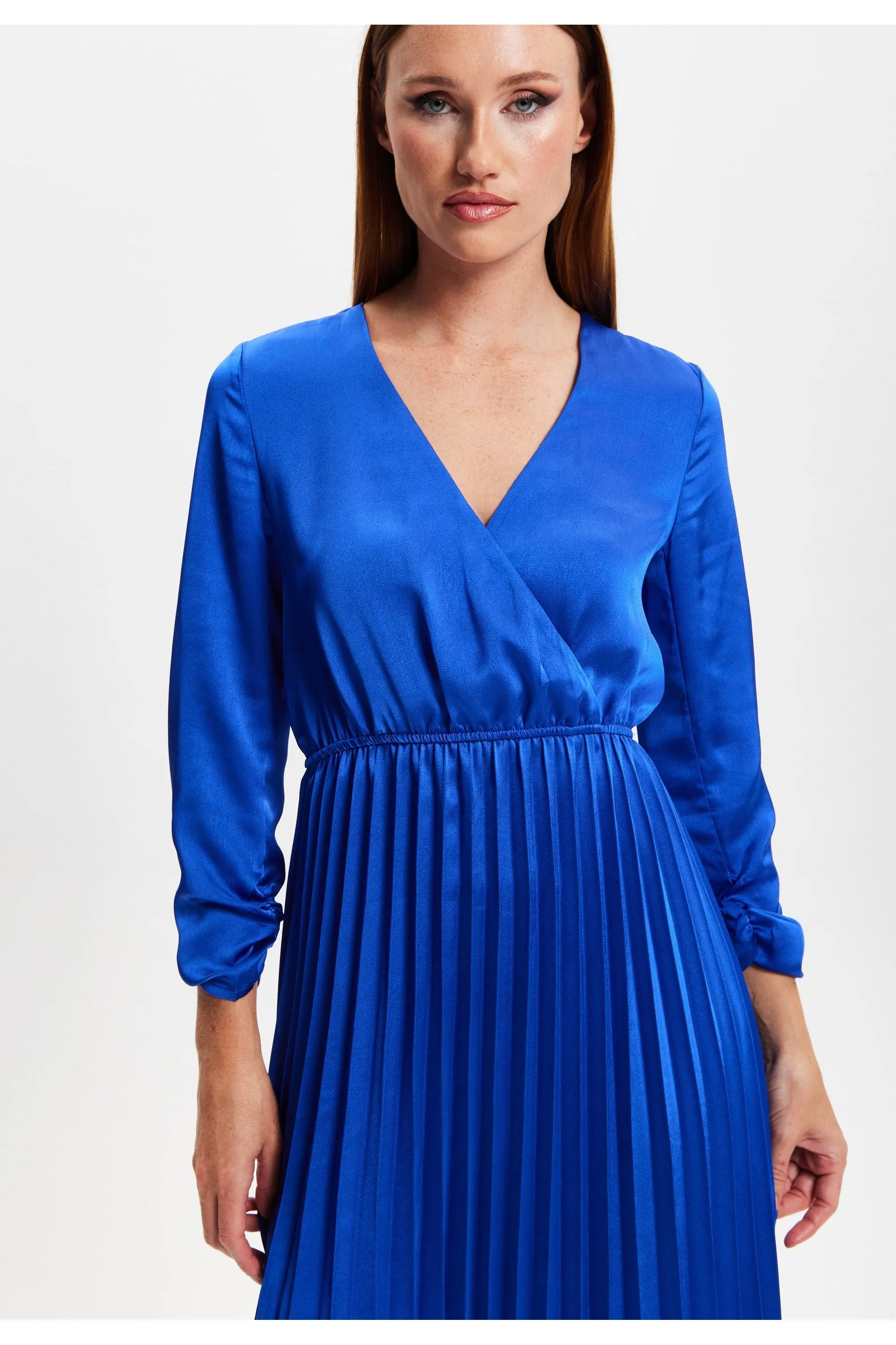 Royal Blue Midi Dress With Pleat Details by Liquorish sold by Goddiva product image thumbnail 5