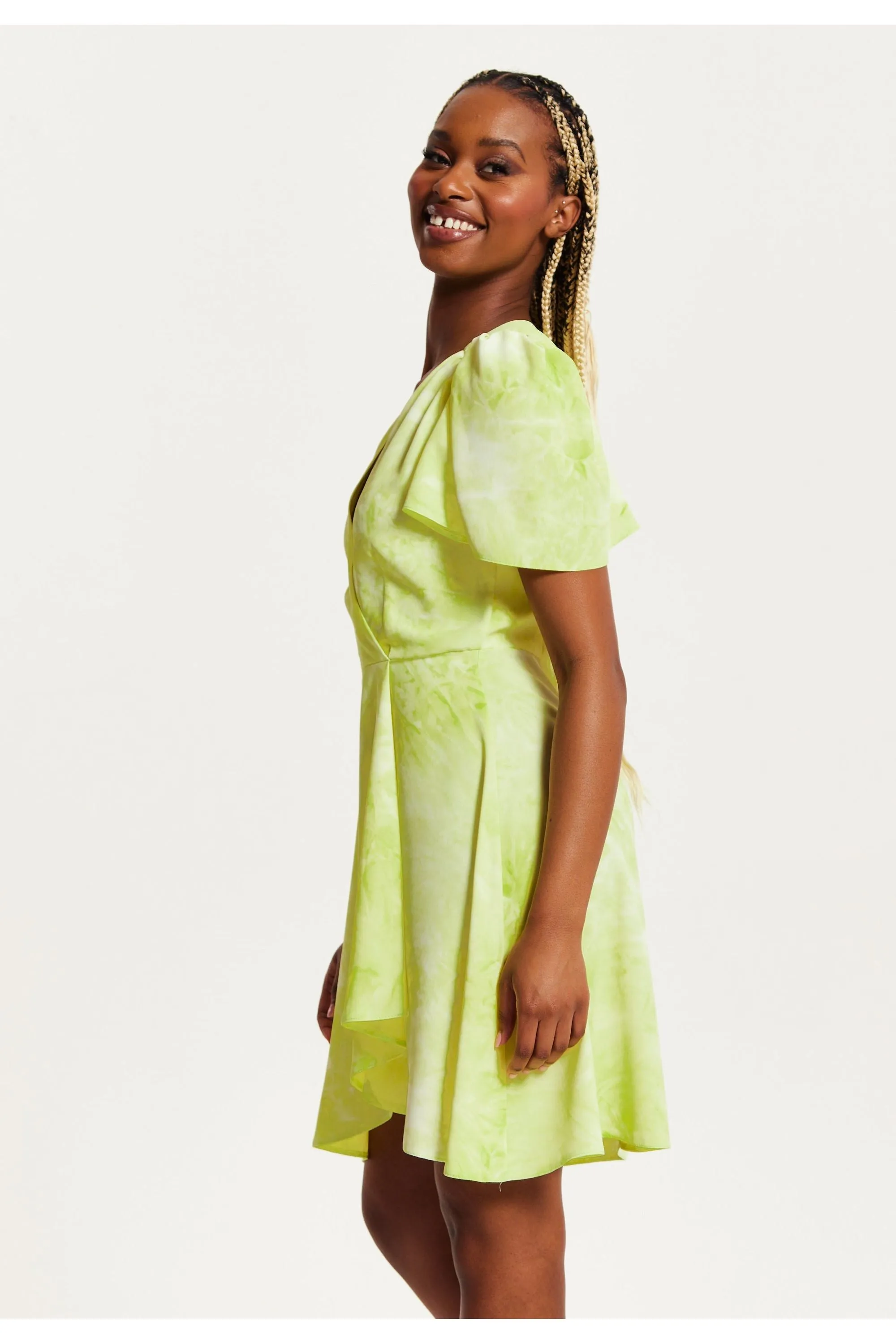 Liquorish Angel Sleeve Wrap Mini Dress In Pistachio sold by Goddiva product image thumbnail 3