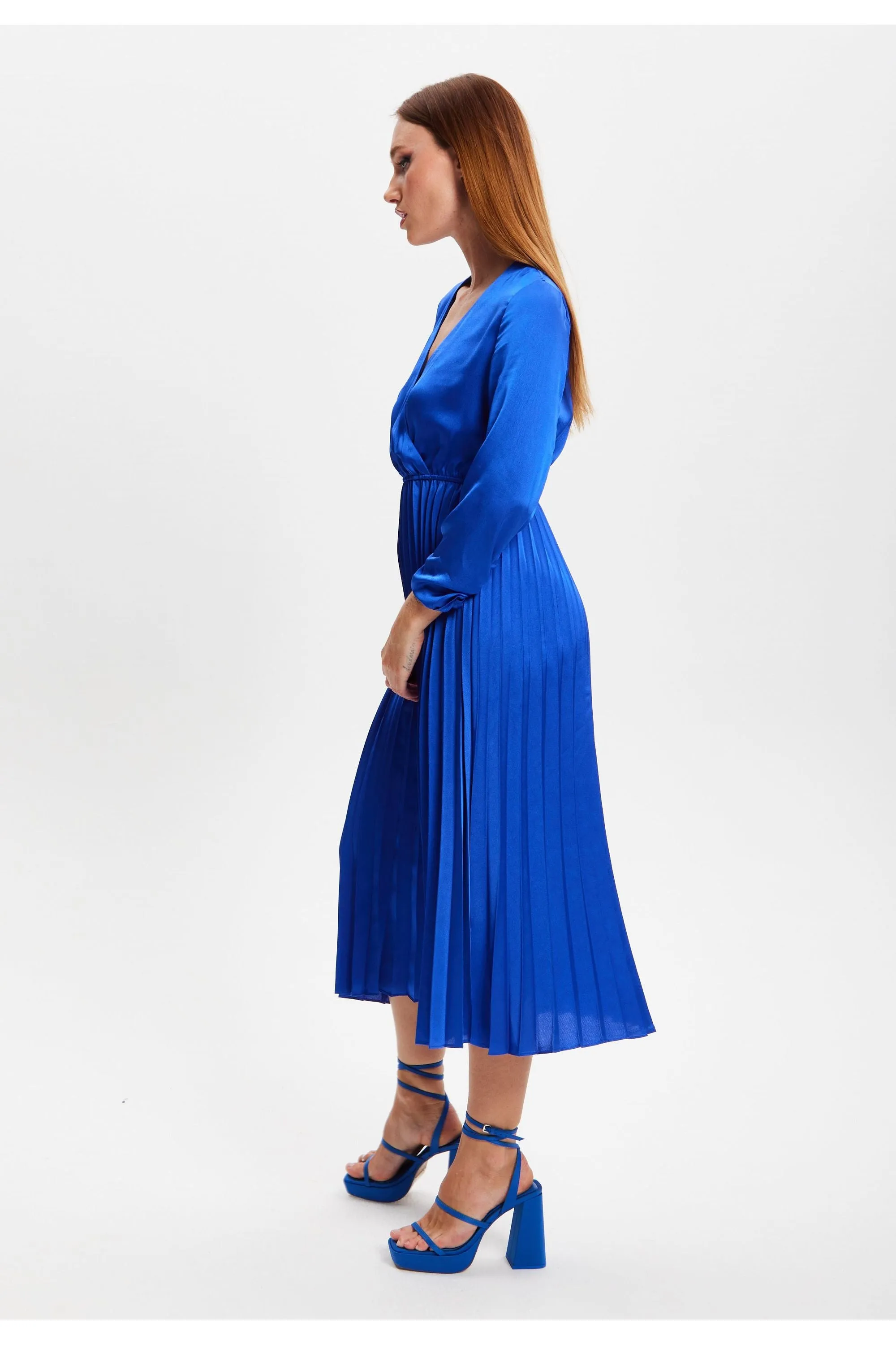 Royal Blue Midi Dress With Pleat Details by Liquorish sold by Goddiva product image thumbnail 3