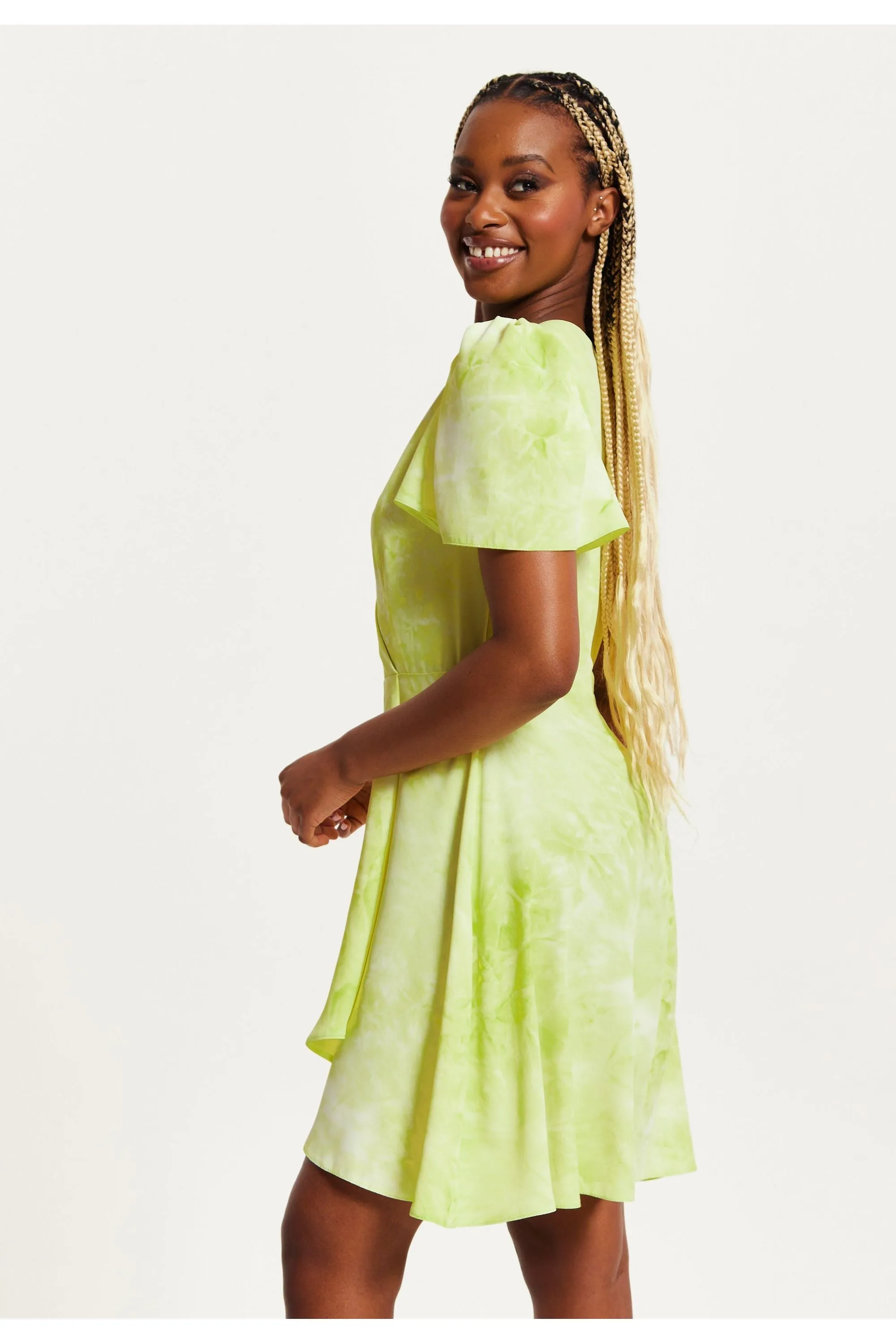 Liquorish Angel Sleeve Wrap Mini Dress In Pistachio sold by Goddiva product image thumbnail 4