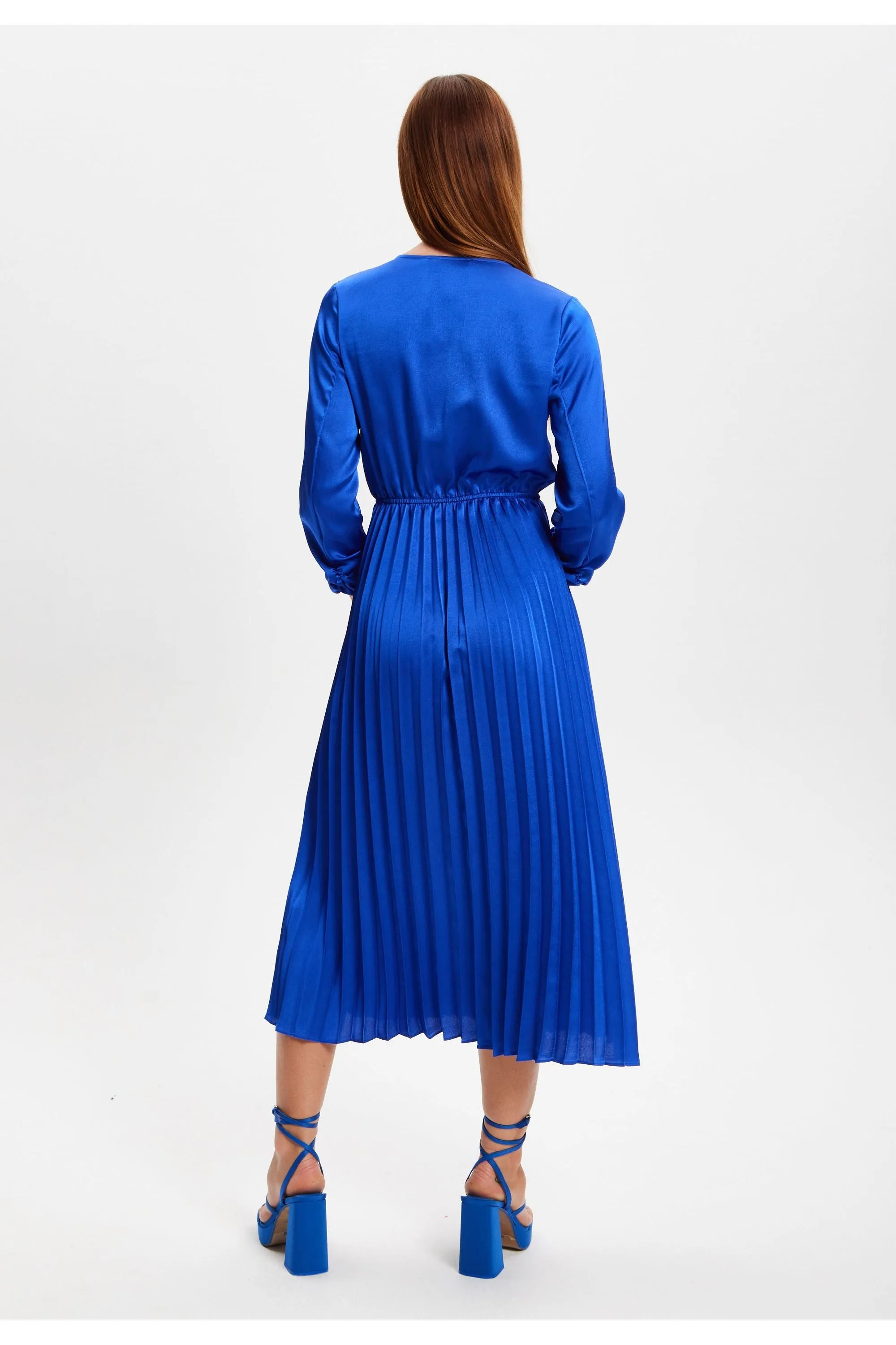 Royal Blue Midi Dress With Pleat Details by Liquorish sold by Goddiva product image thumbnail 4