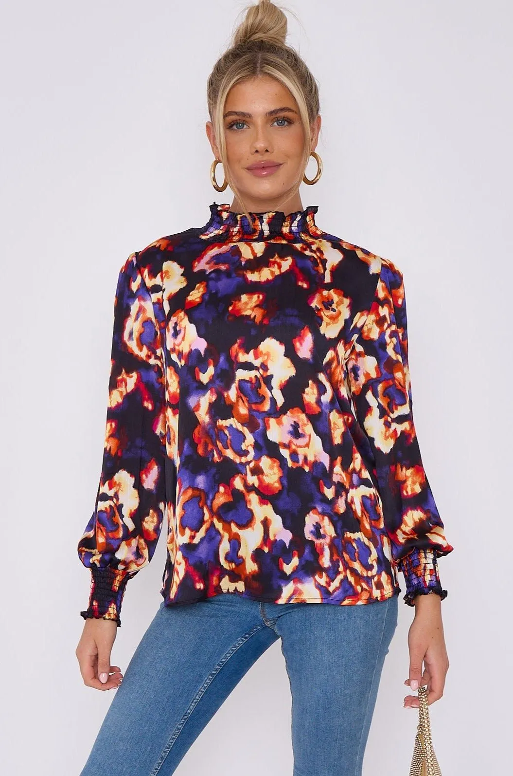 LOVE SUNSHINE Purple Abstract Floral Print Satin Chiffon Top sold by Goddiva product image thumbnail 4