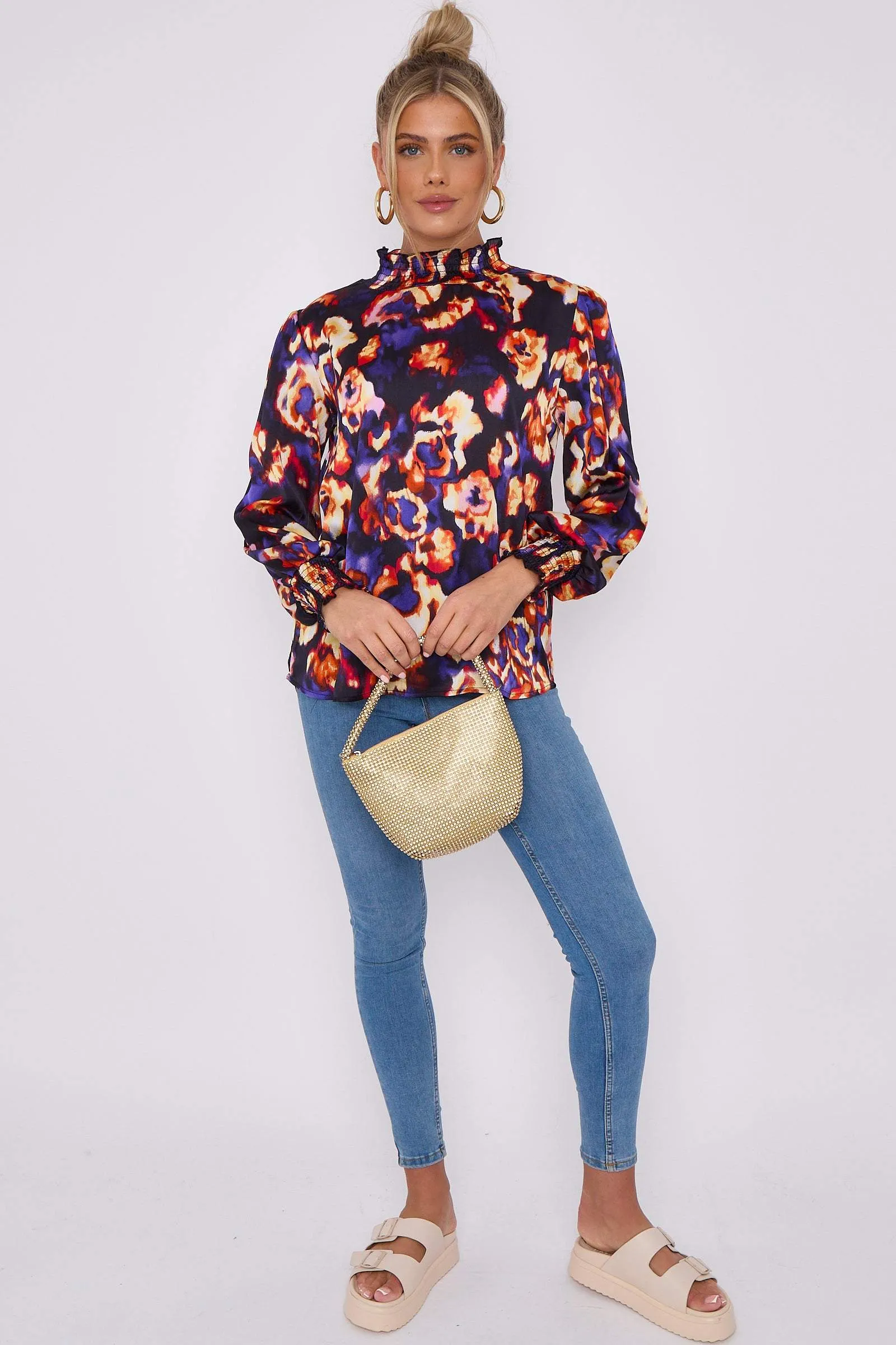 LOVE SUNSHINE Purple Abstract Floral Print Satin Chiffon Top sold by Goddiva product image thumbnail 2