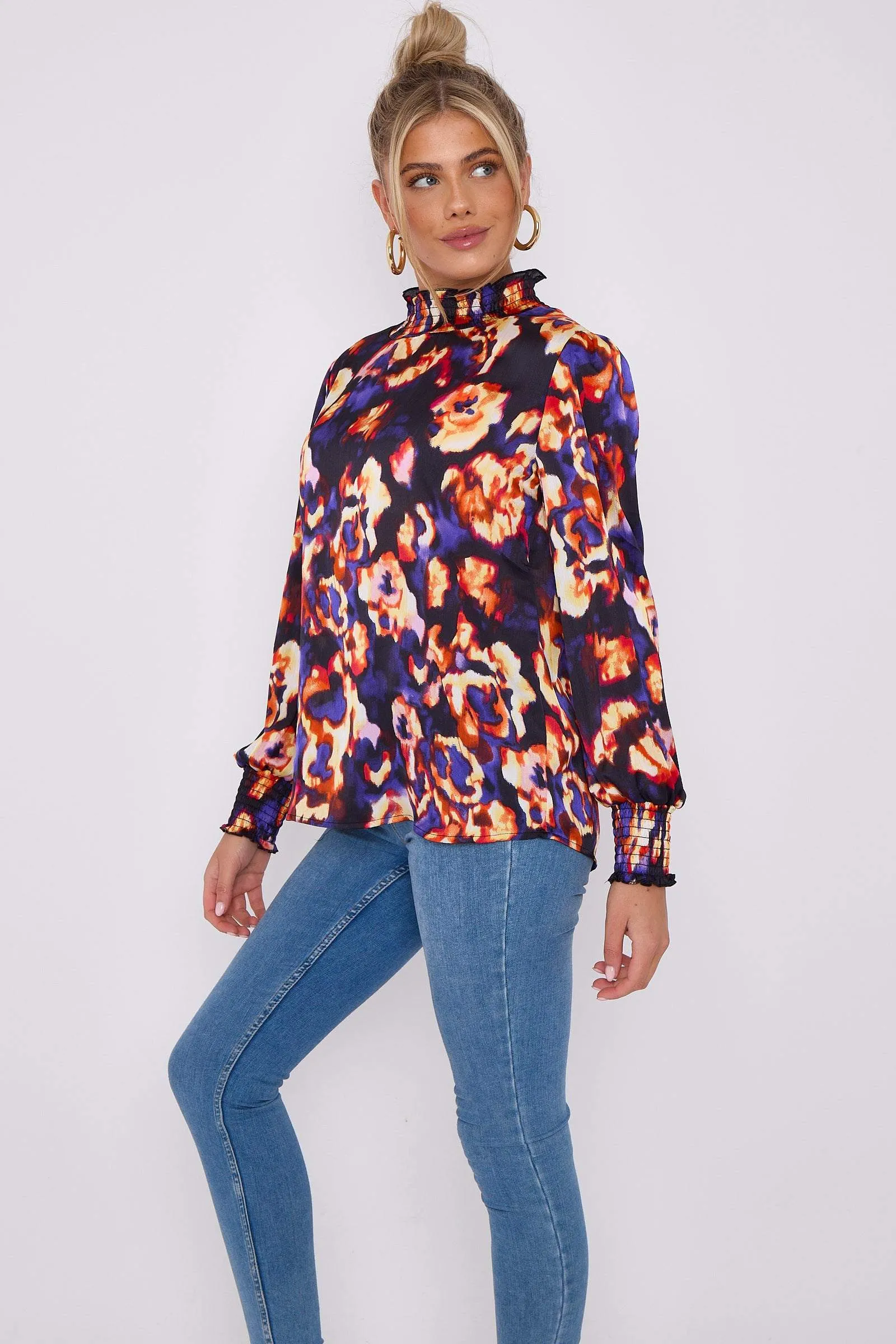 LOVE SUNSHINE Purple Abstract Floral Print Satin Chiffon Top sold by Goddiva product image thumbnail 5
