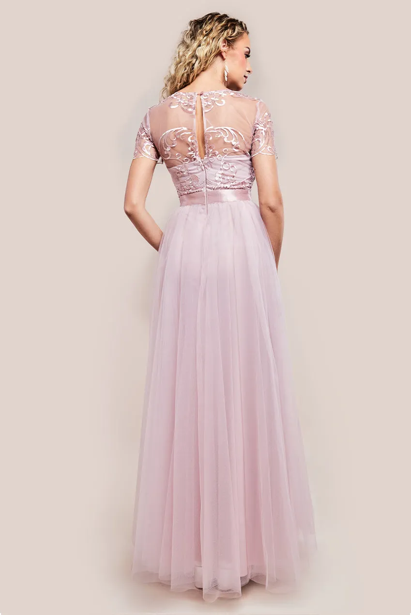 Embroidered Mesh Maxi Dress - Blush by Goddiva sold by Goddiva product image thumbnail 2
