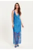 Liquorish Lace Detailed V Neck Maxi Dress In Blue sold by Goddiva