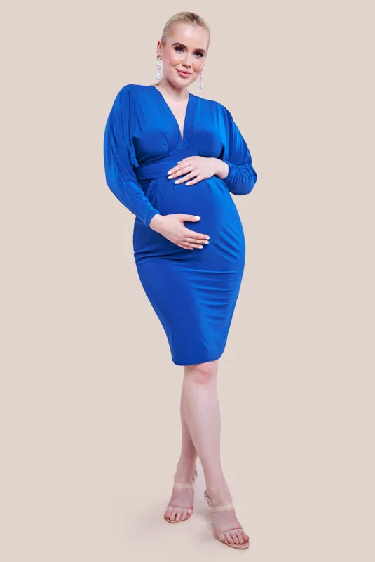 Maternity Batwing Sleeve Midi Dress - Royal Blue by Goddiva sold by Goddiva