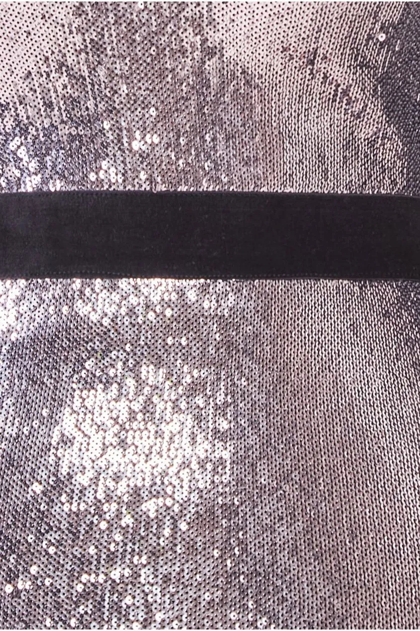 Liquid Sequin Corsage Maxi - Silver by Goddiva sold by Goddiva product image thumbnail 4