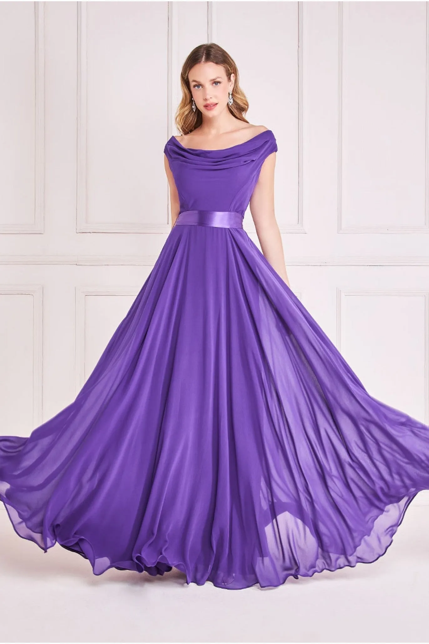 Cowl Neck Chiffon Maxi Dress - Purple by Goddiva sold by Goddiva