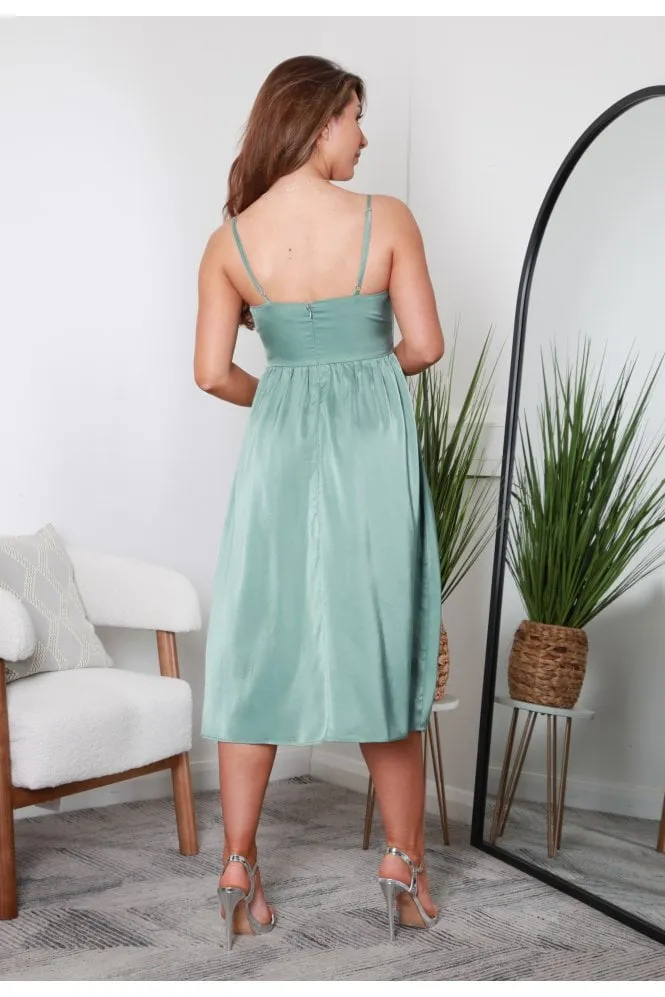 Sage Satin Strappy Midi Wrap Dress by Double Second sold by Goddiva product image thumbnail 4