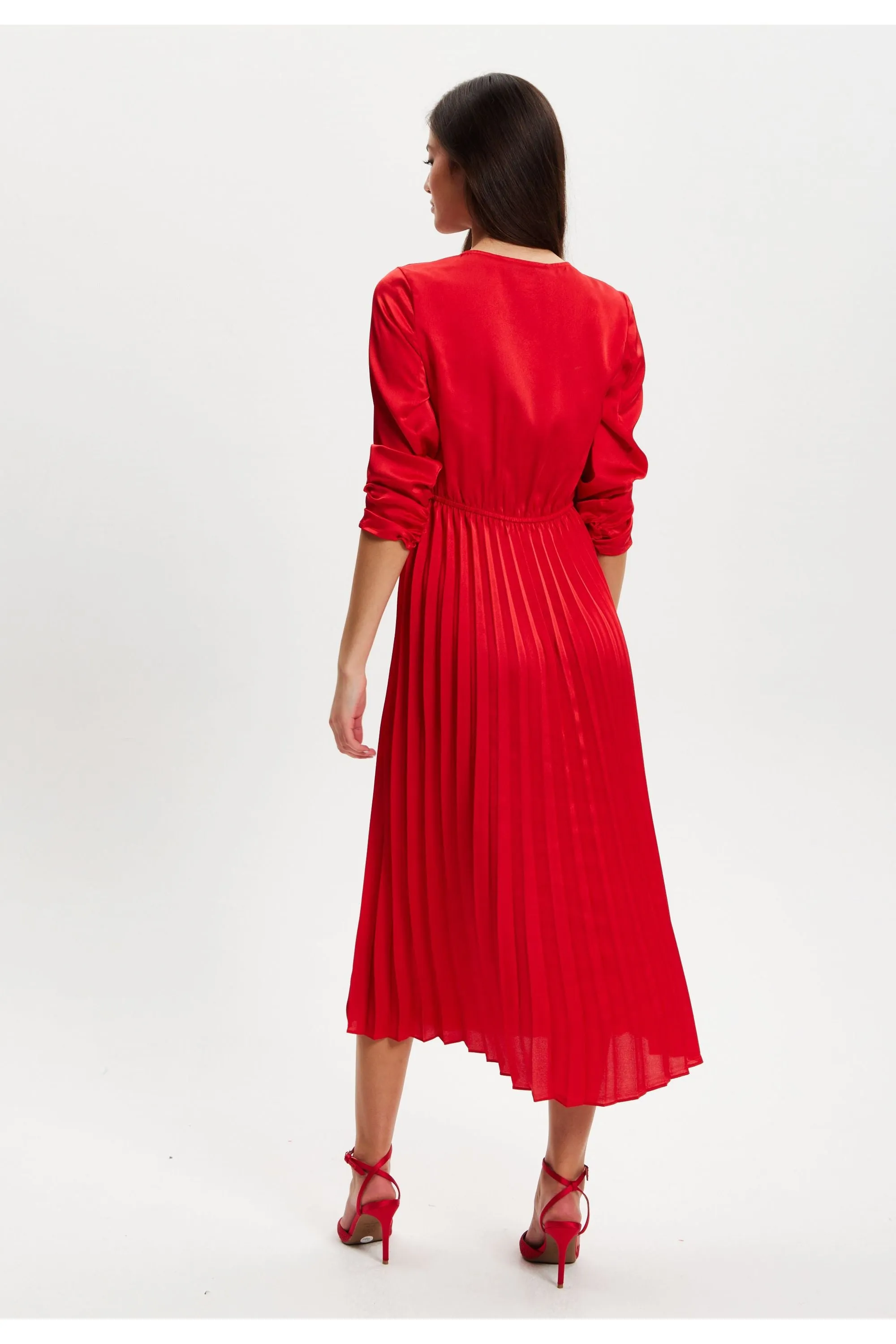 Red Midi Dress With Pleat Details by Liquorish sold by Goddiva product image thumbnail 5