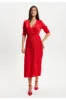 Red Midi Dress With Pleat Details by Liquorish sold by Goddiva