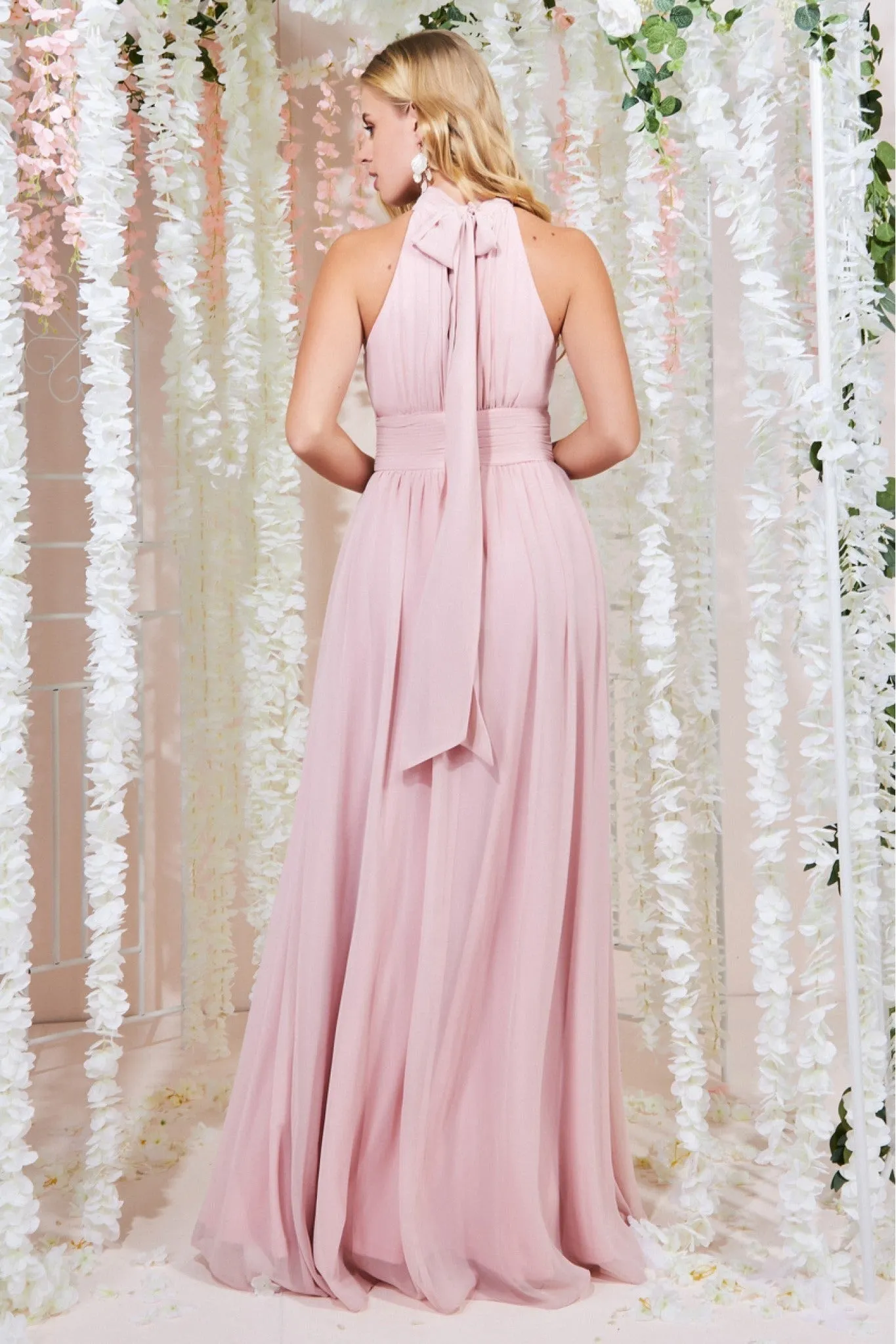 Goddiva Halterneck Chiffon Maxi With Thigh Split - Lightpink sold by Goddiva product image thumbnail 2