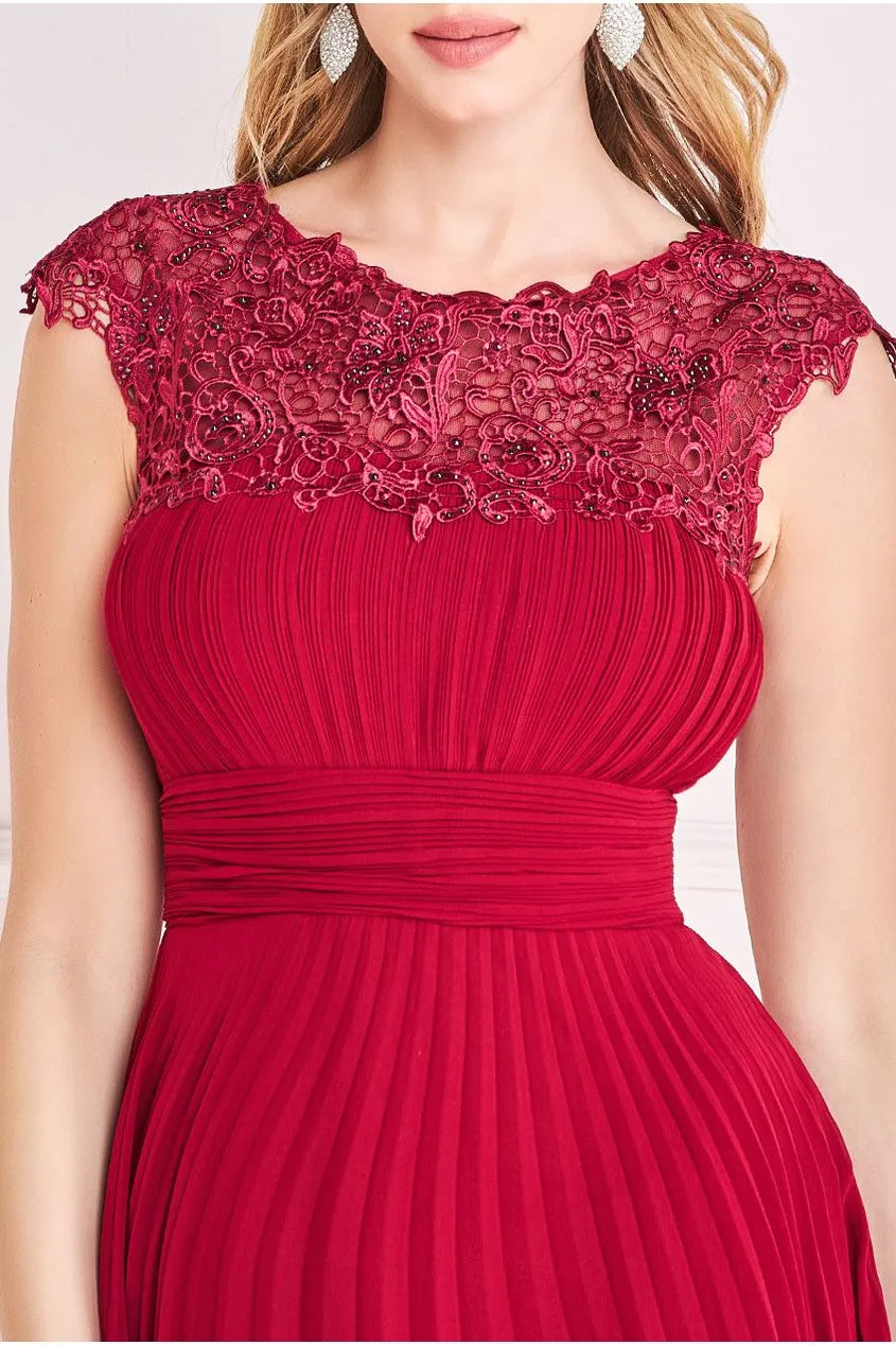 Crochet & Pleated Top Midi - Burgundy by Goddiva sold by Goddiva product image thumbnail 3