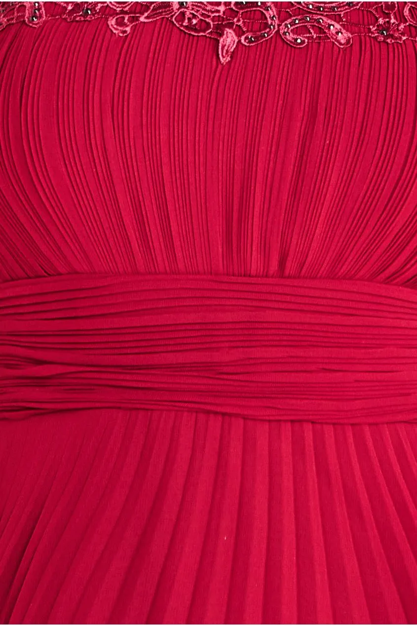 Crochet & Pleated Top Midi - Burgundy by Goddiva sold by Goddiva product image thumbnail 4