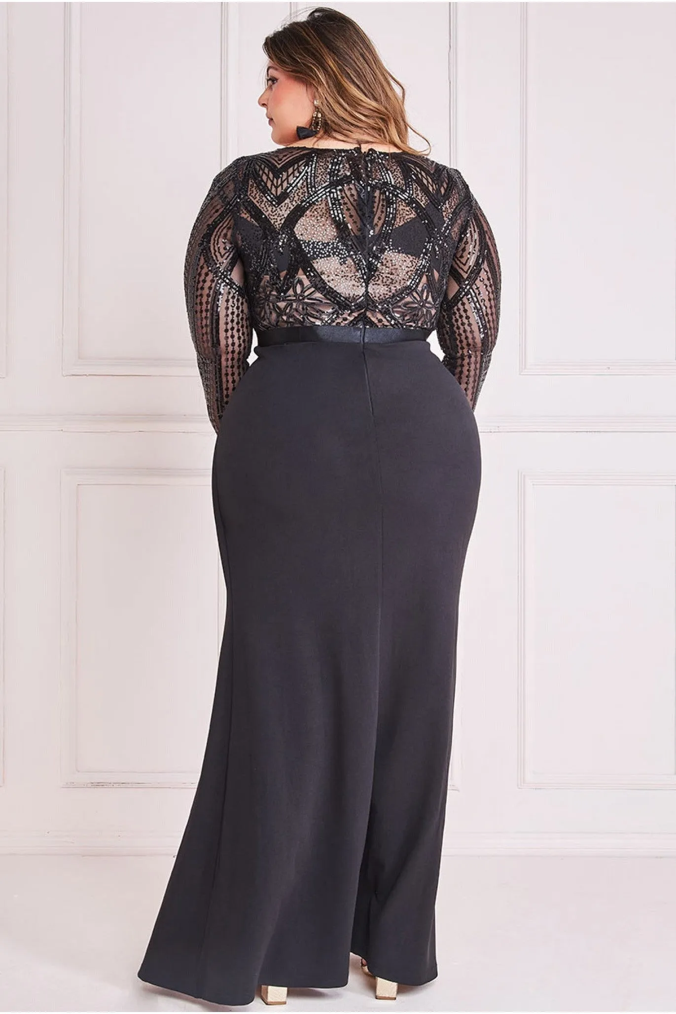 Goddiva Plus Sequin Bodice With Front Frill Maxi - Black sold by Goddiva product image thumbnail 2