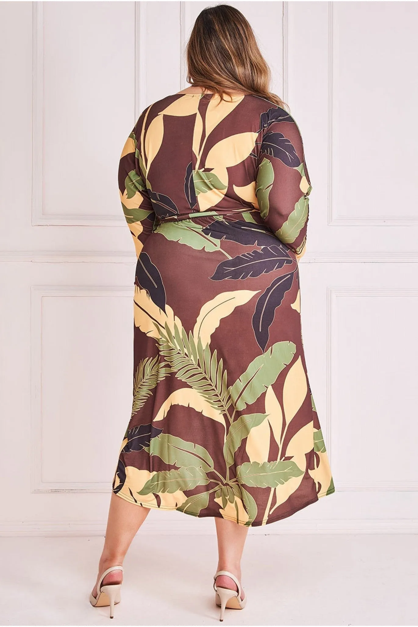 Printed Batwing Wrap Midi Dress - Brown by Goddiva Plus sold by Goddiva product image thumbnail 2