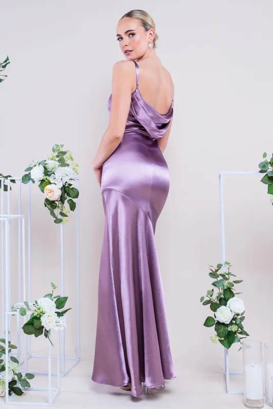 Cowl Back Satin Maxi Dress - Rosepink by Goddiva sold by Goddiva