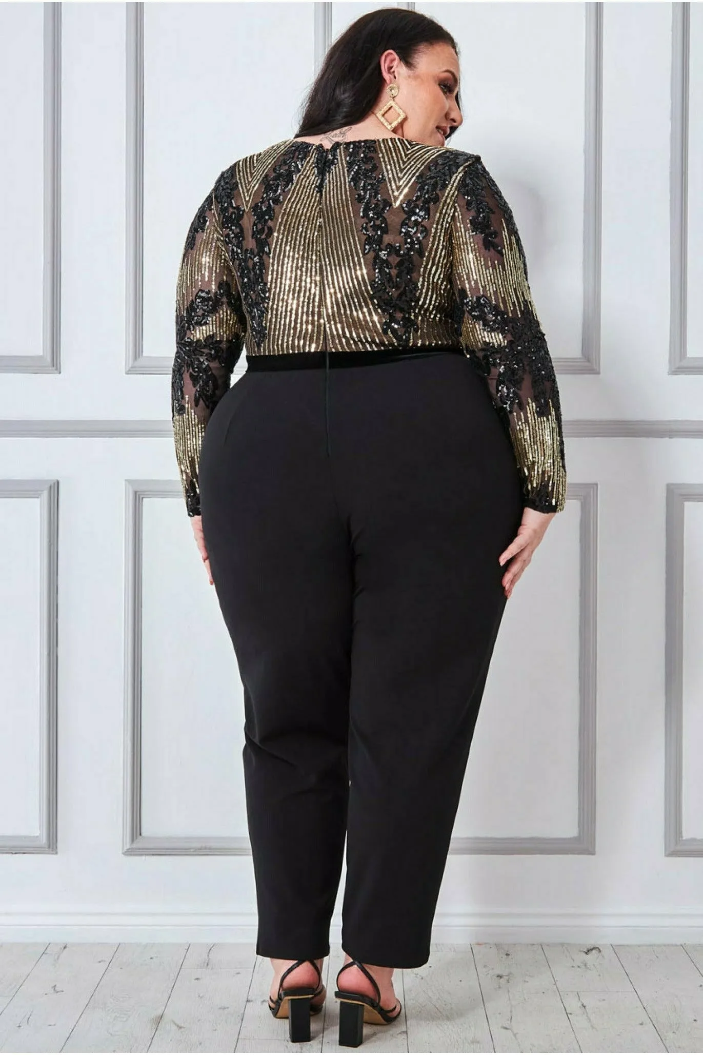 Sequin & Mesh Jumpsuit - Black by Goddiva Plus sold by Goddiva product image thumbnail 2