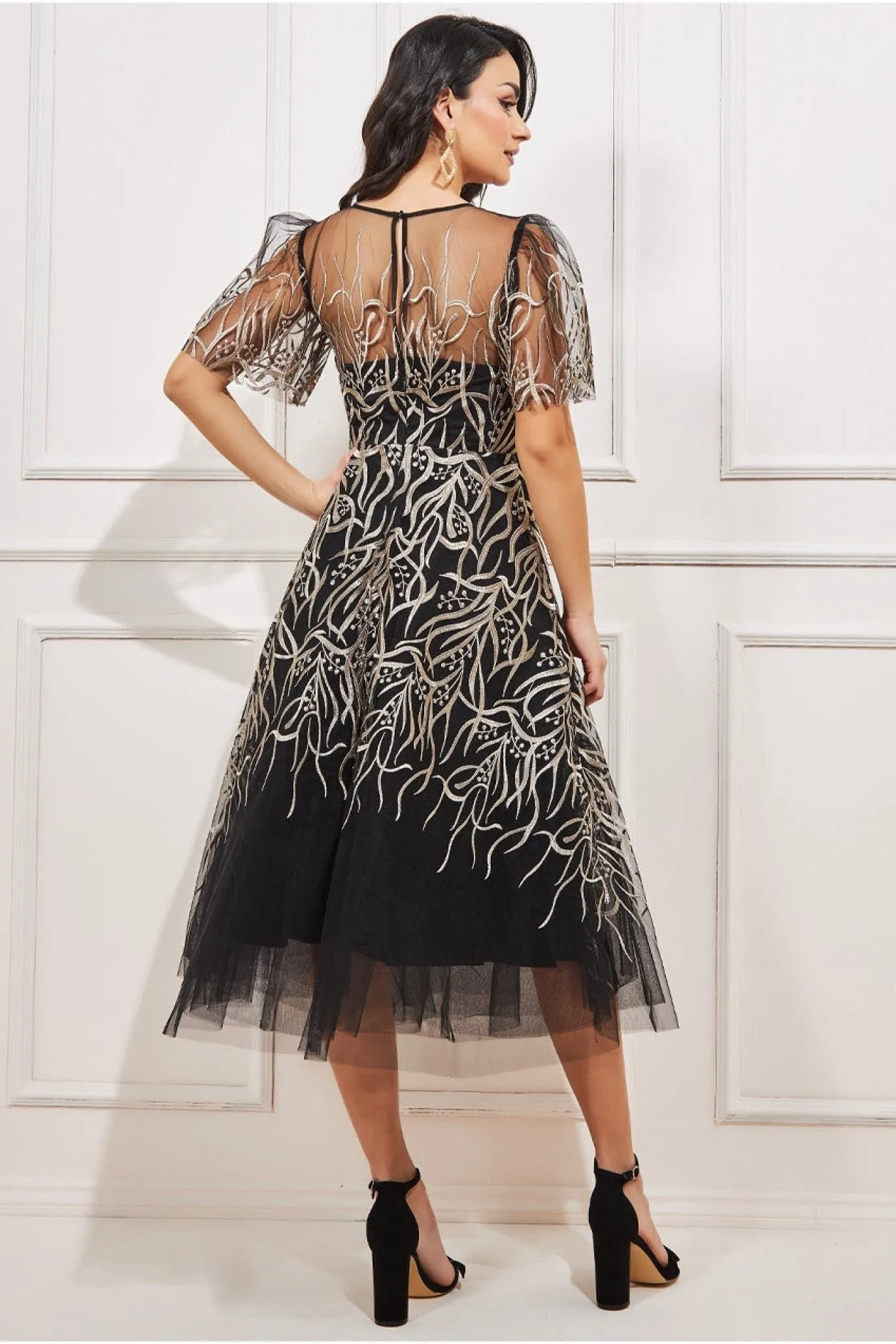 Goddiva Embroidered Mesh Midi Dress - Black sold by Goddiva product image thumbnail 2