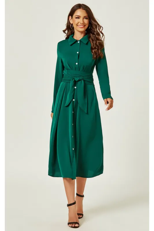 Shirt Midi Wrap Dress In Green by FS Collection sold by Goddiva