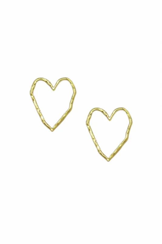 White Leaf Heart Silhouette Earring In Hammered Matt Gold sold by Goddiva