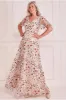 Short Sleeve Embroidered Floral Maxi - Nude by Goddiva sold by Goddiva