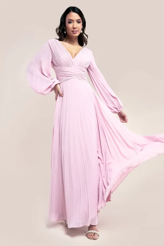 Balloon Sleeve Chiffon Maxi - Pink by Goddiva sold by Goddiva