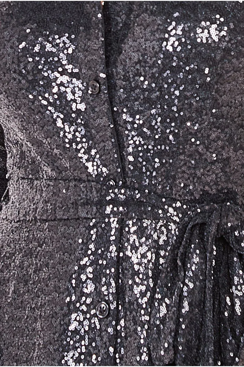 Sequin Skater Shirt Dress - Black by Goddiva sold by Goddiva product image thumbnail 4