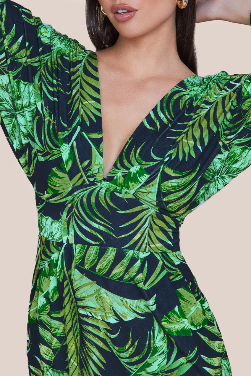 Tropical Print Midi With Batwing Sleeves - Green by Goddiva sold by Goddiva product image thumbnail 3
