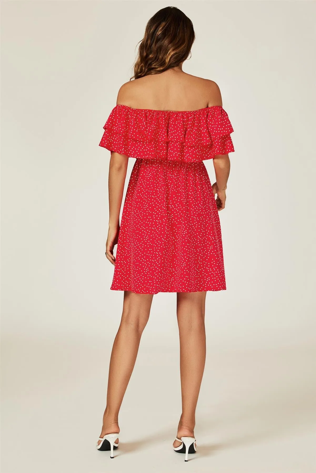FS Collection Polka Dot Bardot Frill Mini Dress In Red sold by Goddiva product image thumbnail 2