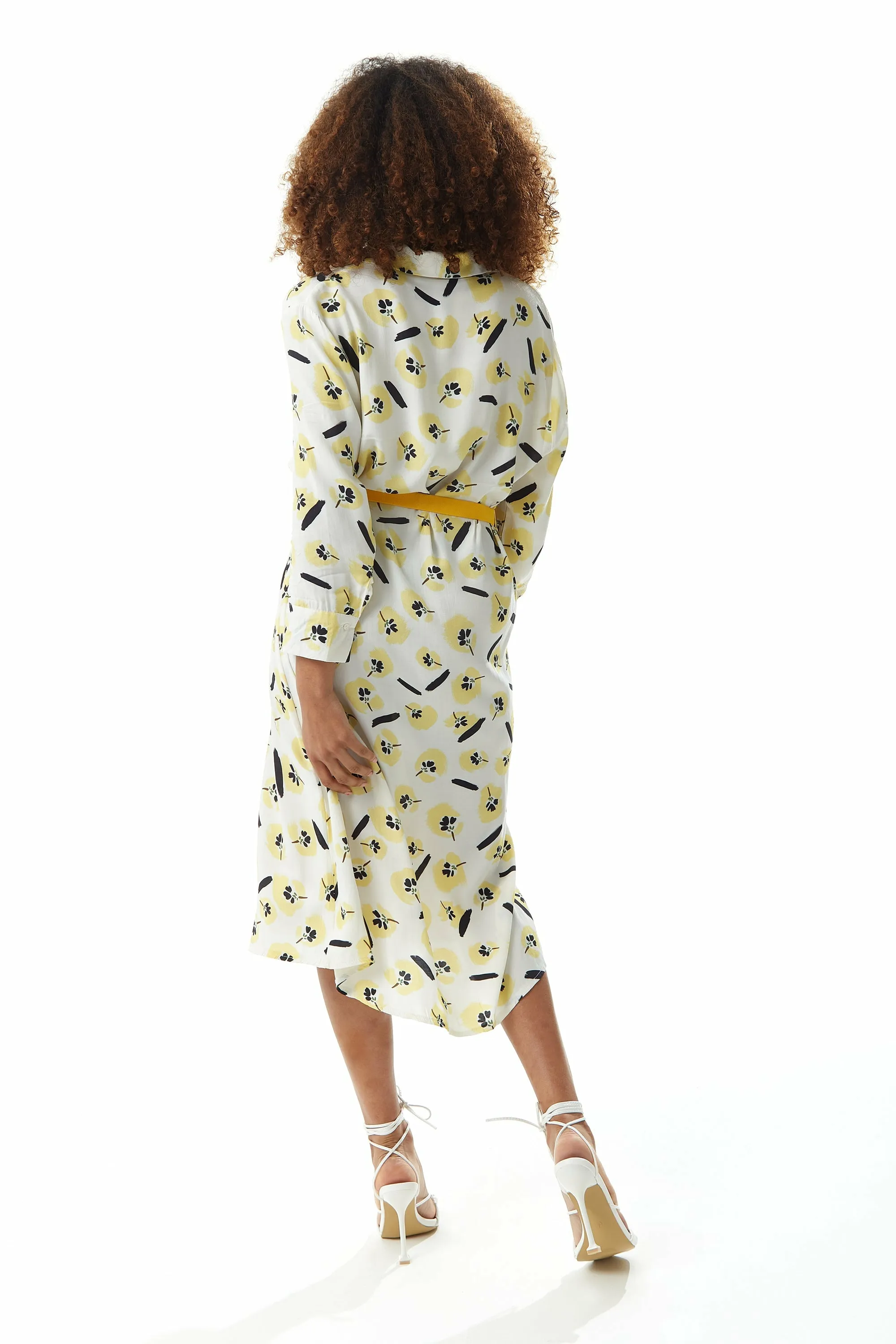 Liquorish Yellow Floral Midi Shirt Dress In White With Belt sold by Goddiva product image thumbnail 5