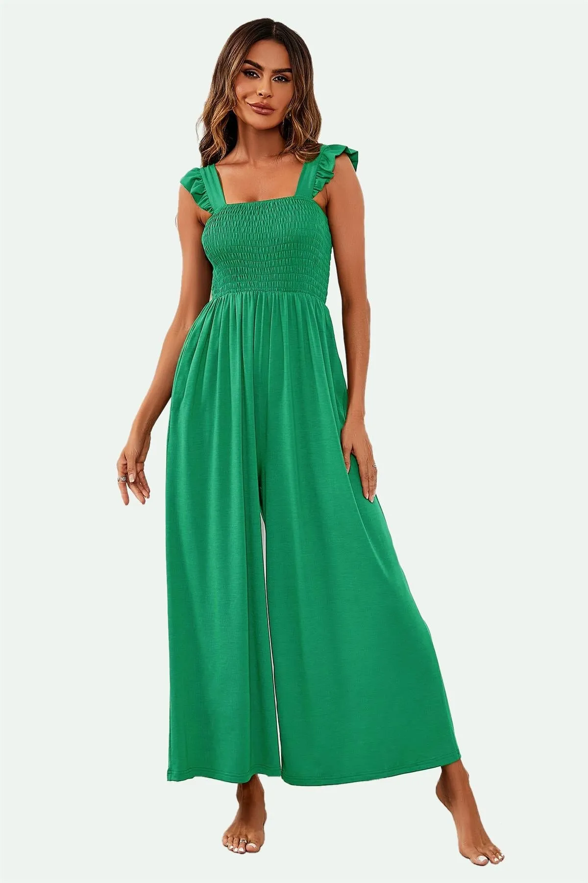 FS Collection Frill Detail Strappy Jumpsuit In Green sold by Goddiva product image thumbnail 4