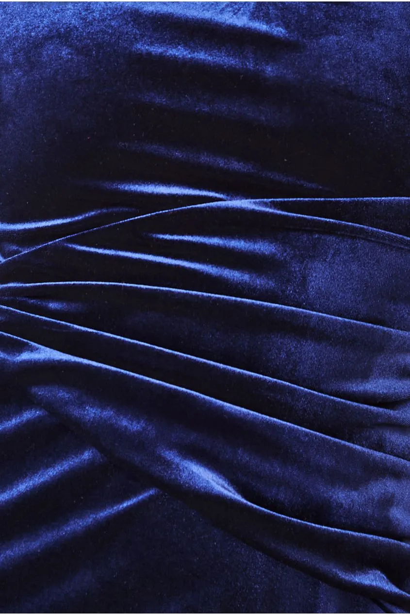 Goddiva Square Neck Gathered Waist Velvet Maxi - Navy sold by Goddiva product image thumbnail 4