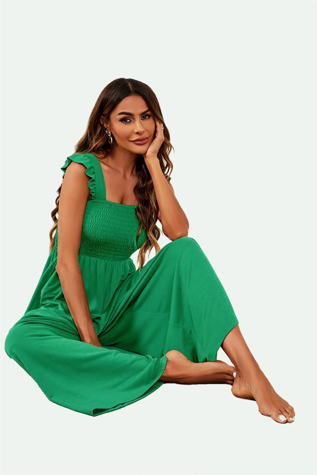 FS Collection Frill Detail Strappy Jumpsuit In Green sold by Goddiva product image thumbnail 5
