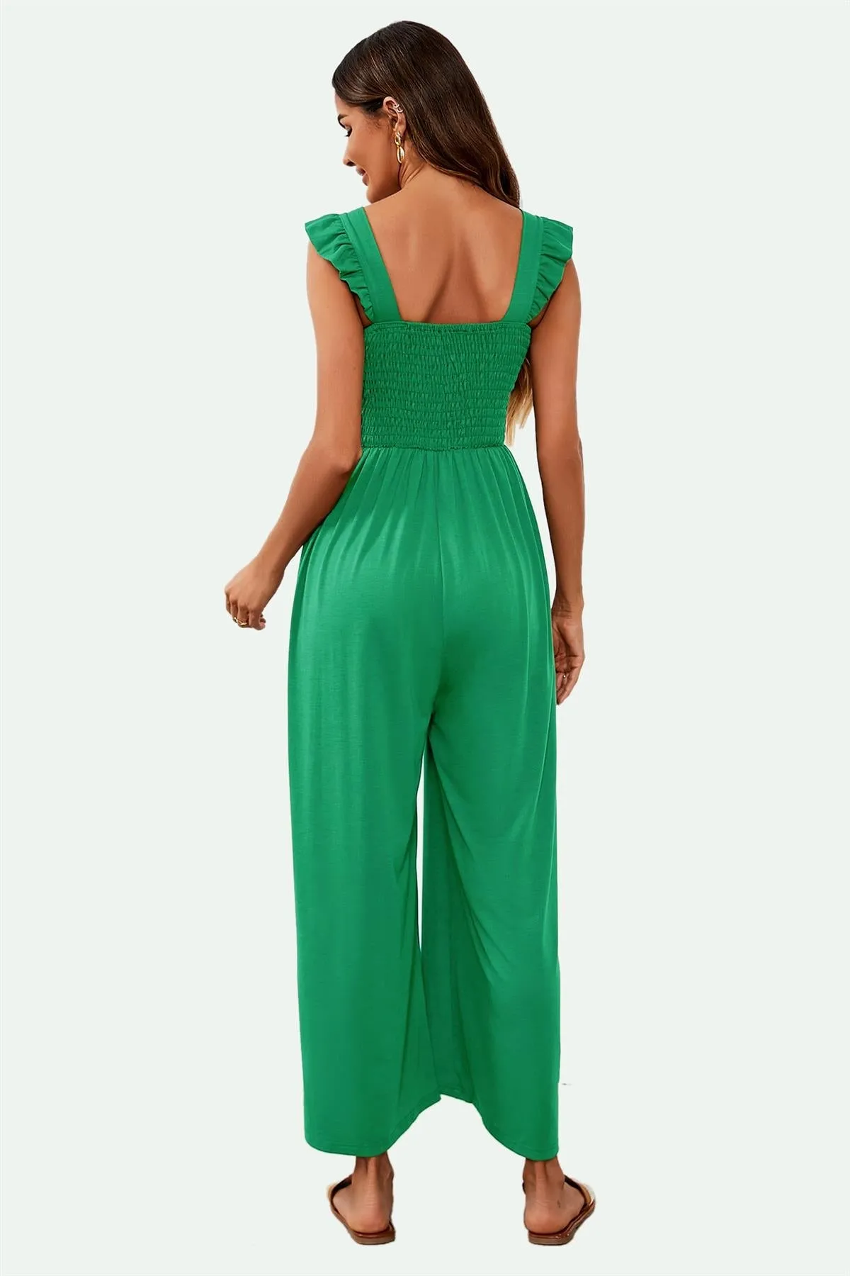 FS Collection Frill Detail Strappy Jumpsuit In Green sold by Goddiva product image thumbnail 2