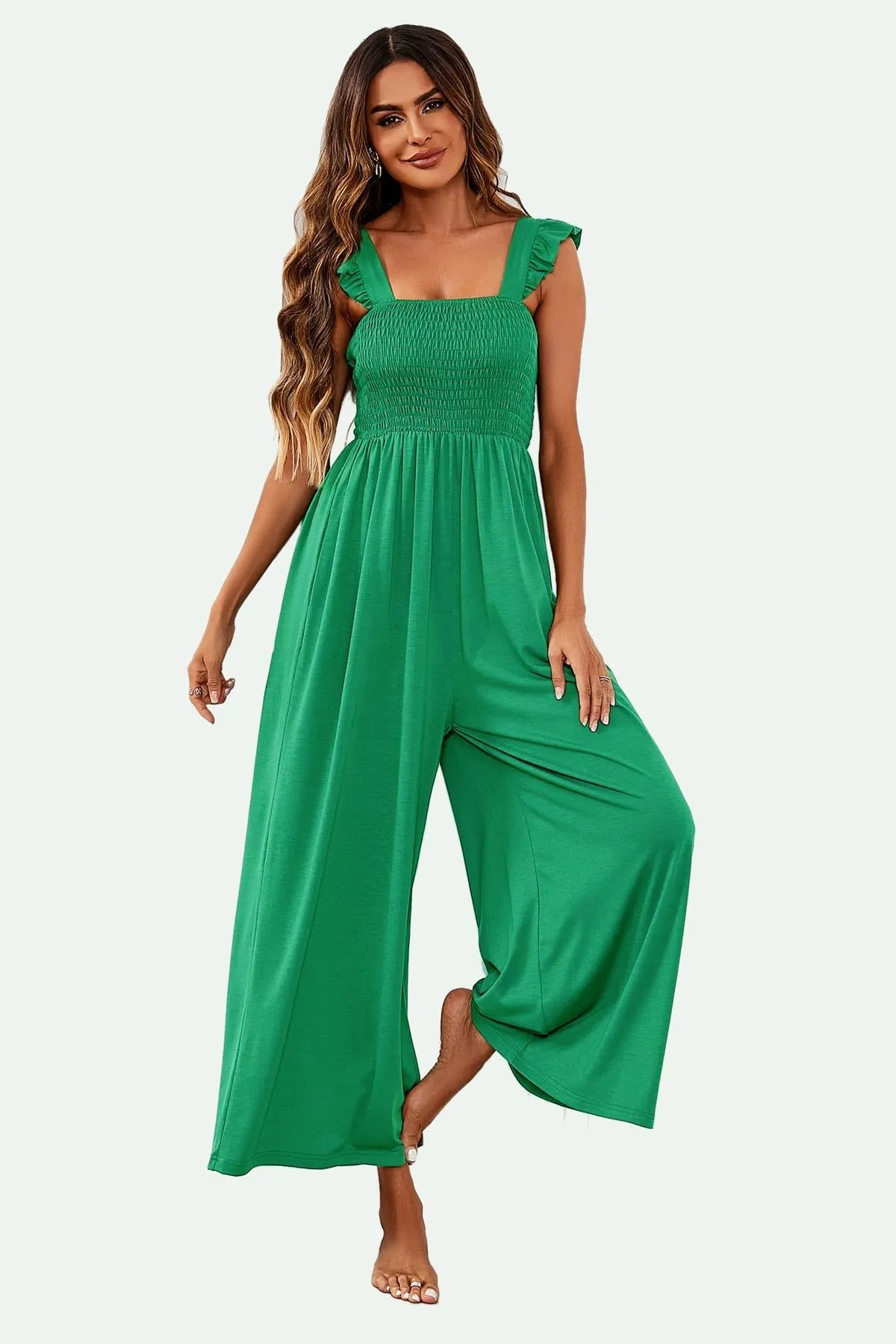 FS Collection Frill Detail Strappy Jumpsuit In Green sold by Goddiva product image thumbnail 3