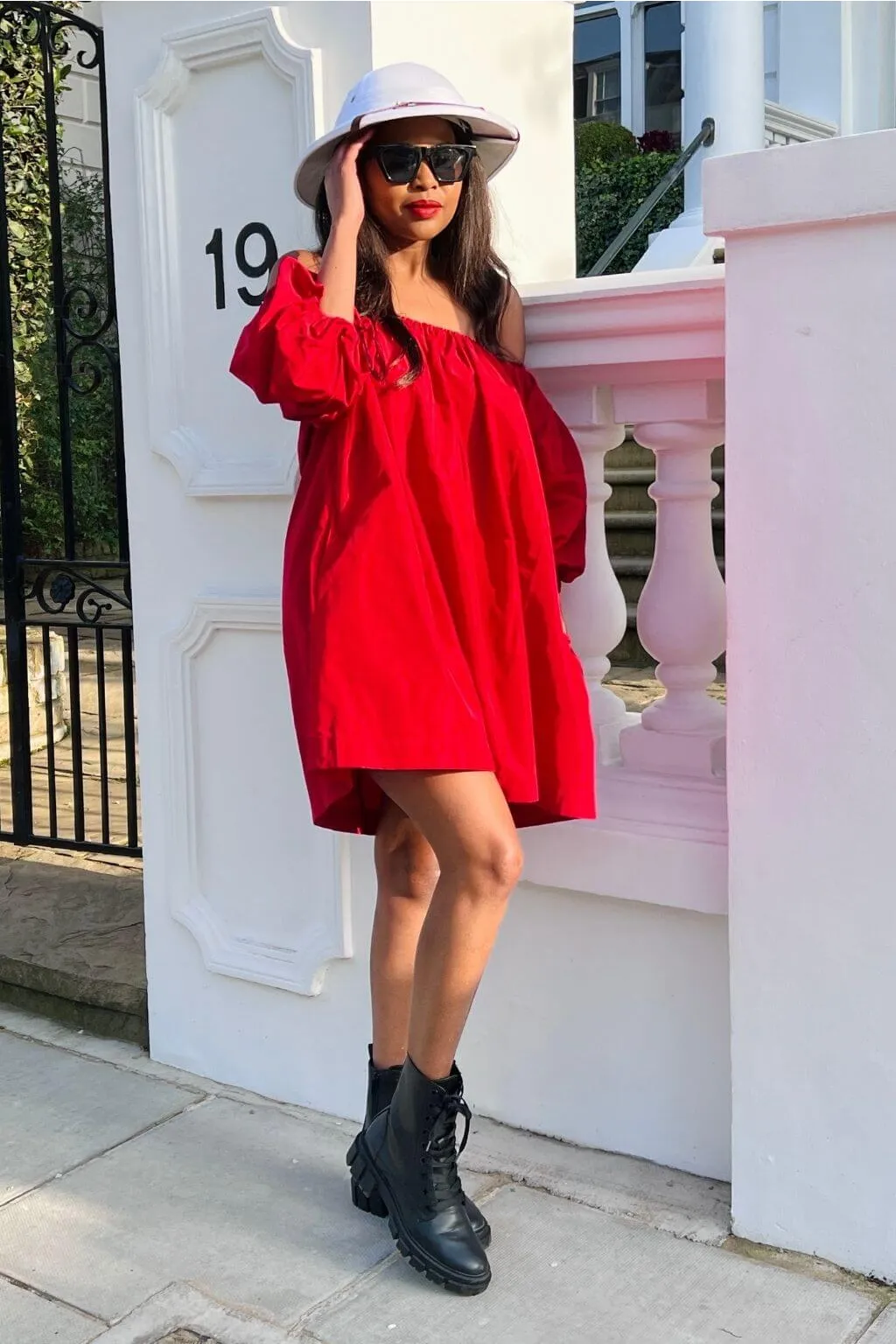 SETSOFRAN London Red Off Shoulder Dress sold by Goddiva product image thumbnail 2