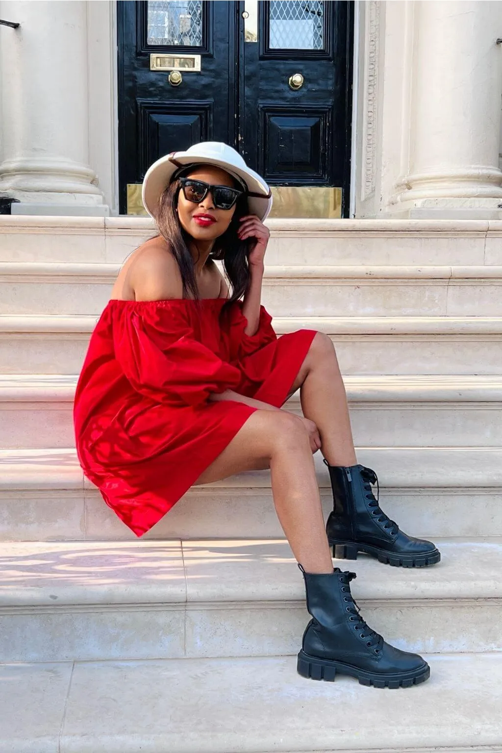 SETSOFRAN London Red Off Shoulder Dress sold by Goddiva product image thumbnail 3