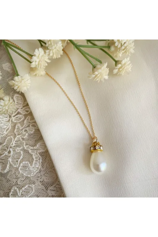 Wisteria London Faux Pearl Teardrop Necklace sold by Goddiva