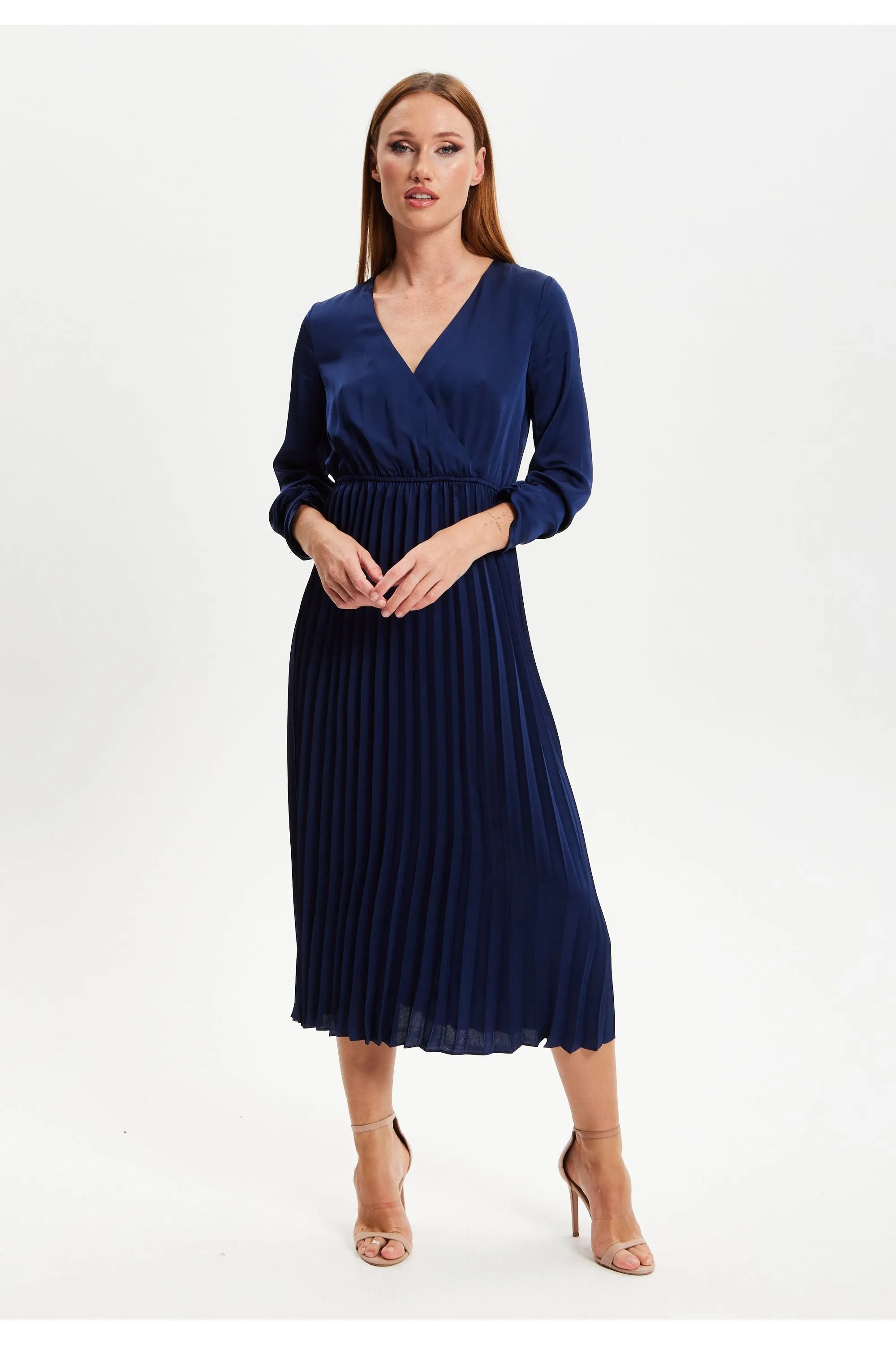 Navy Midi Dress With Pleat Details by Liquorish sold by Goddiva product image thumbnail 2