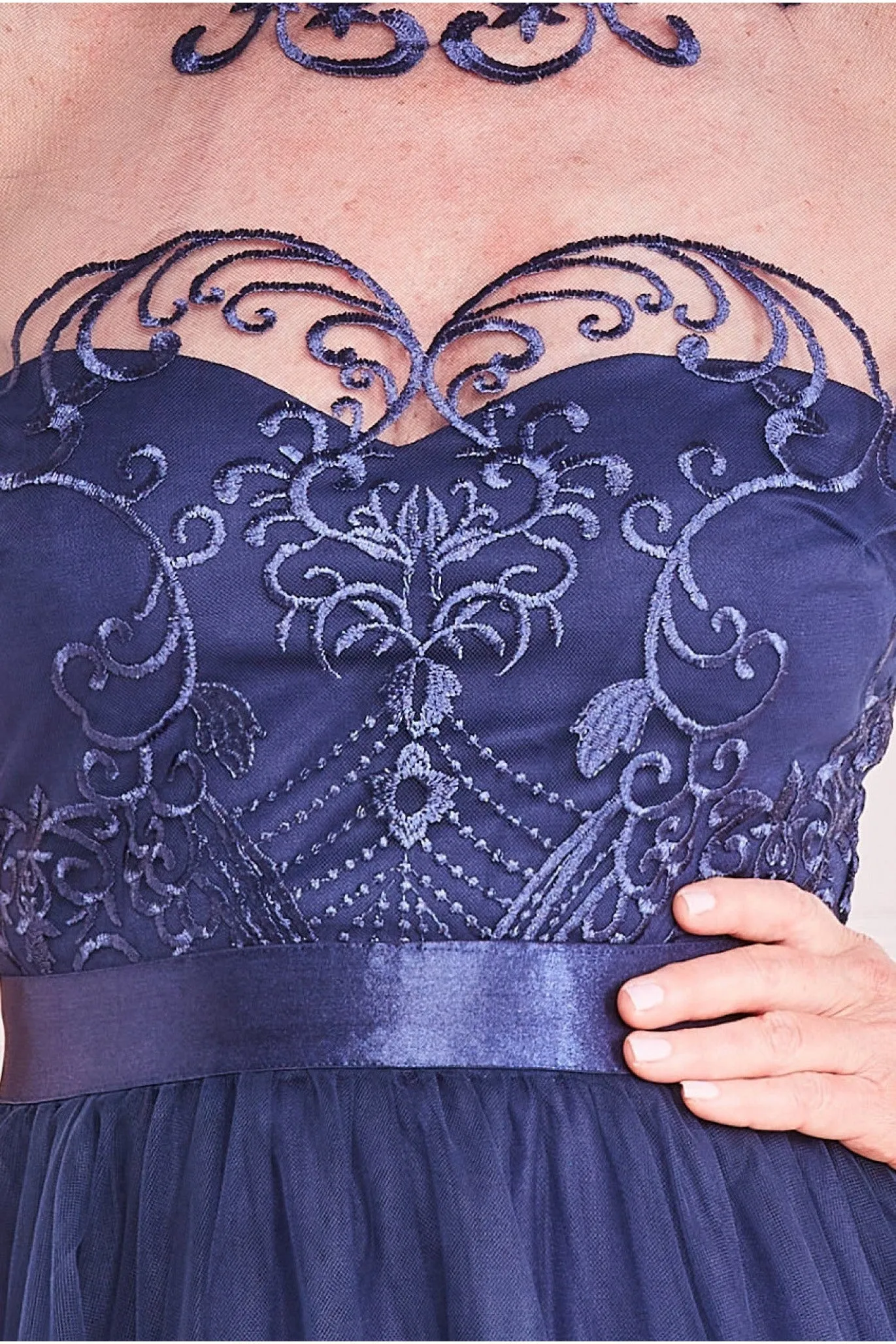 Mesh Embroidered Maxi Dress - Navy by Goddiva sold by Goddiva product image thumbnail 4