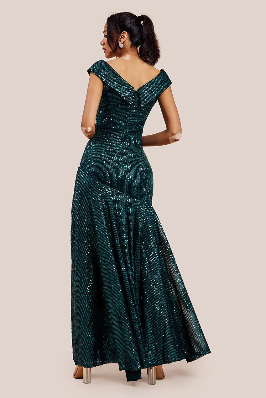 Bardot Sequin Pleated Maxi Dress - Emerald Green by Goddiva sold by Goddiva product image thumbnail 2