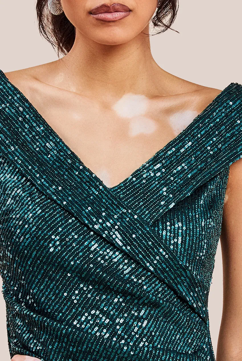 Bardot Sequin Pleated Maxi Dress - Emerald Green by Goddiva sold by Goddiva product image thumbnail 3
