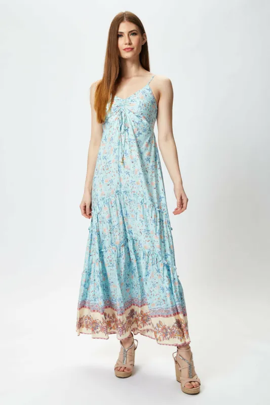 Light Blue Floral Cami Maxi Dress by Liquorish sold by Goddiva