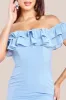 Frilled Off The Shoulder Pleated Chiffon Maxi Dress - Dusky Blue by Goddiva sold by Goddiva