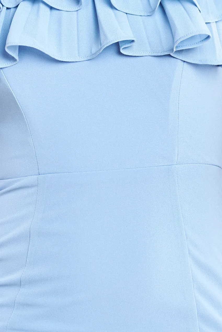 Frilled Off The Shoulder Pleated Chiffon Maxi Dress - Dusky Blue by Goddiva sold by Goddiva product image thumbnail 5