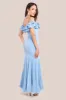 Frilled Off The Shoulder Pleated Chiffon Maxi Dress - Dusky Blue by Goddiva sold by Goddiva